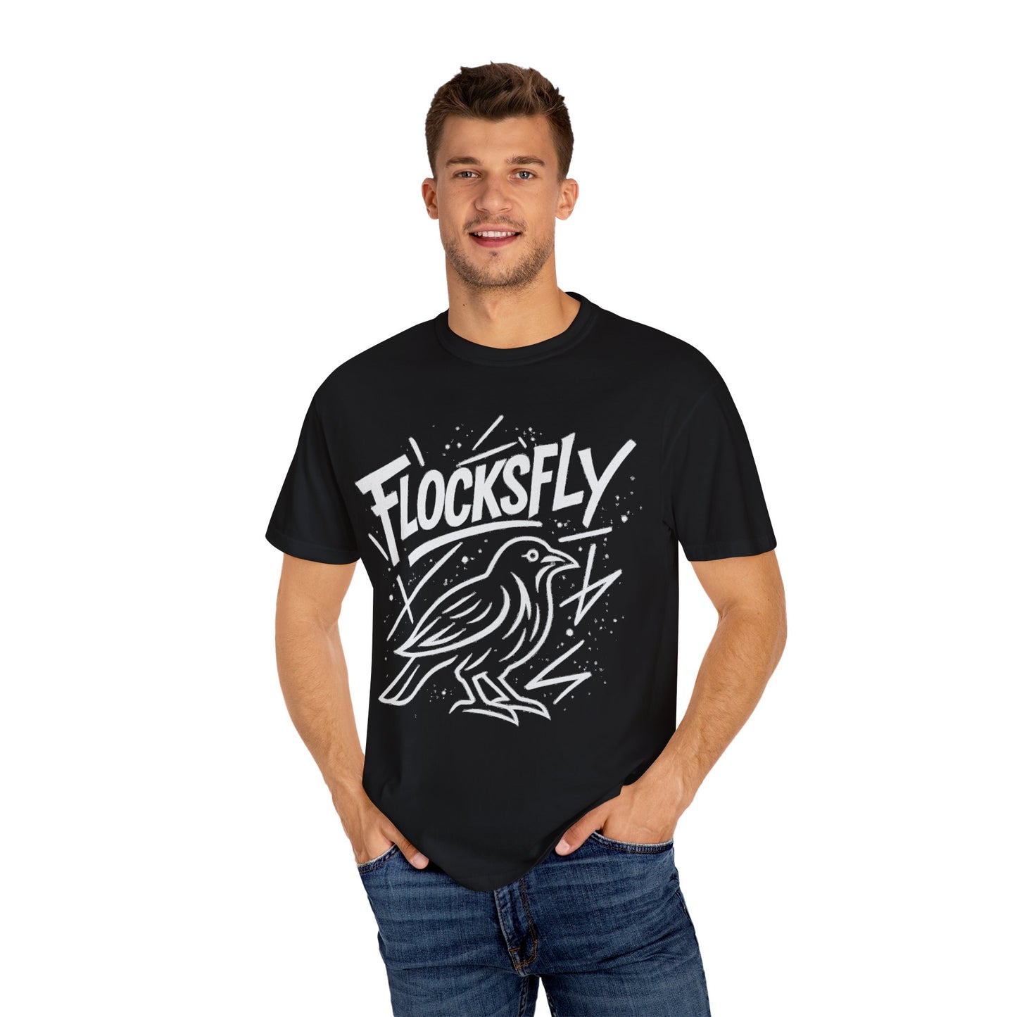 FlocksFly Unisex Garment-Dyed T-Shirt, Trendy Graphic Tee, Casual Bird Shirt, Unique Gift for Bird Lovers, Everyday Wear