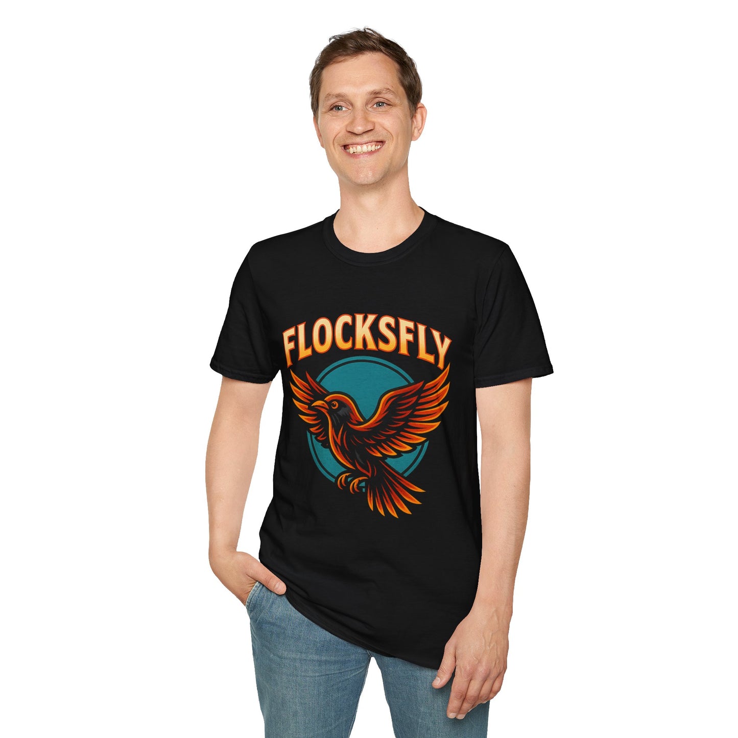 Flocks Fly Unisex Softstyle T-Shirt | Trendy Graphic Tee, Casual Wear, Gift for Bird Lovers, Comfortable Everyday Shirt, Unique Design