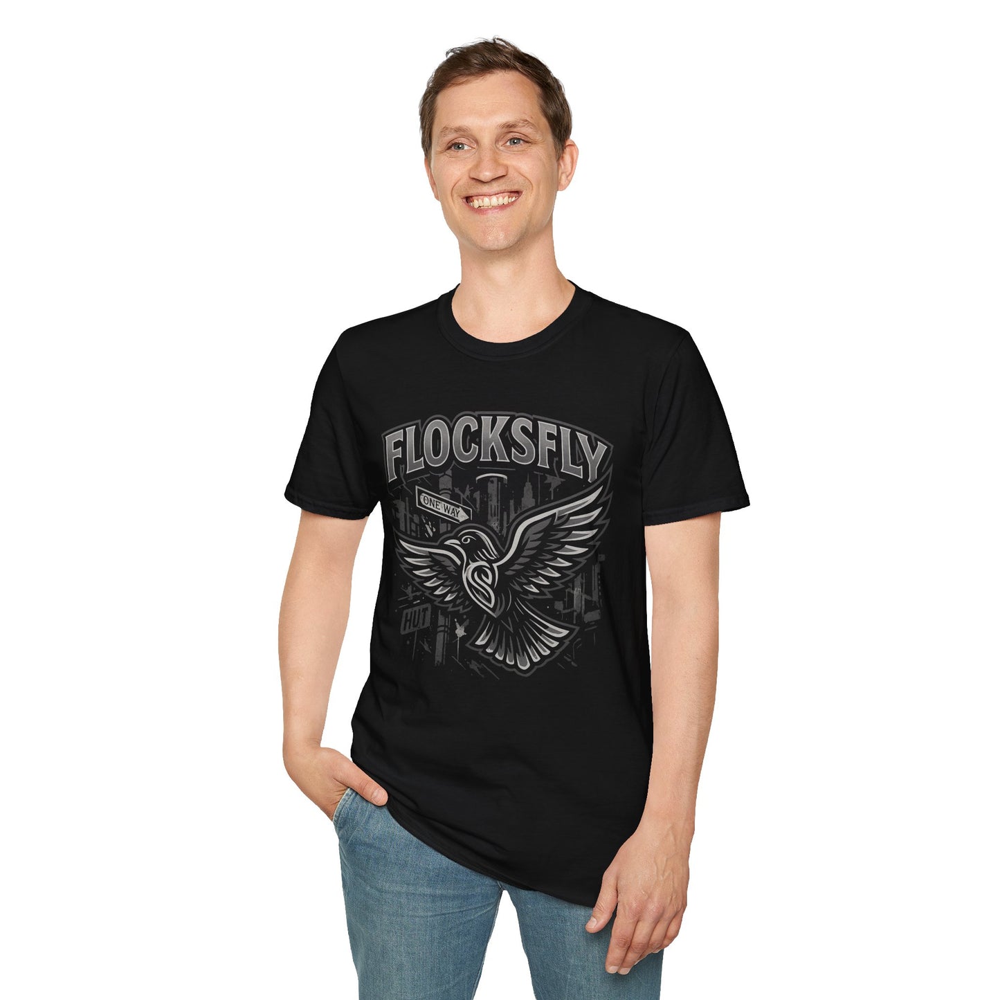 Flock Fly Graphic Tee - Unisex Softstyle T-Shirt, Casual Wear, Gift for Bird Lovers, Urban Fashion, Everyday Essentials