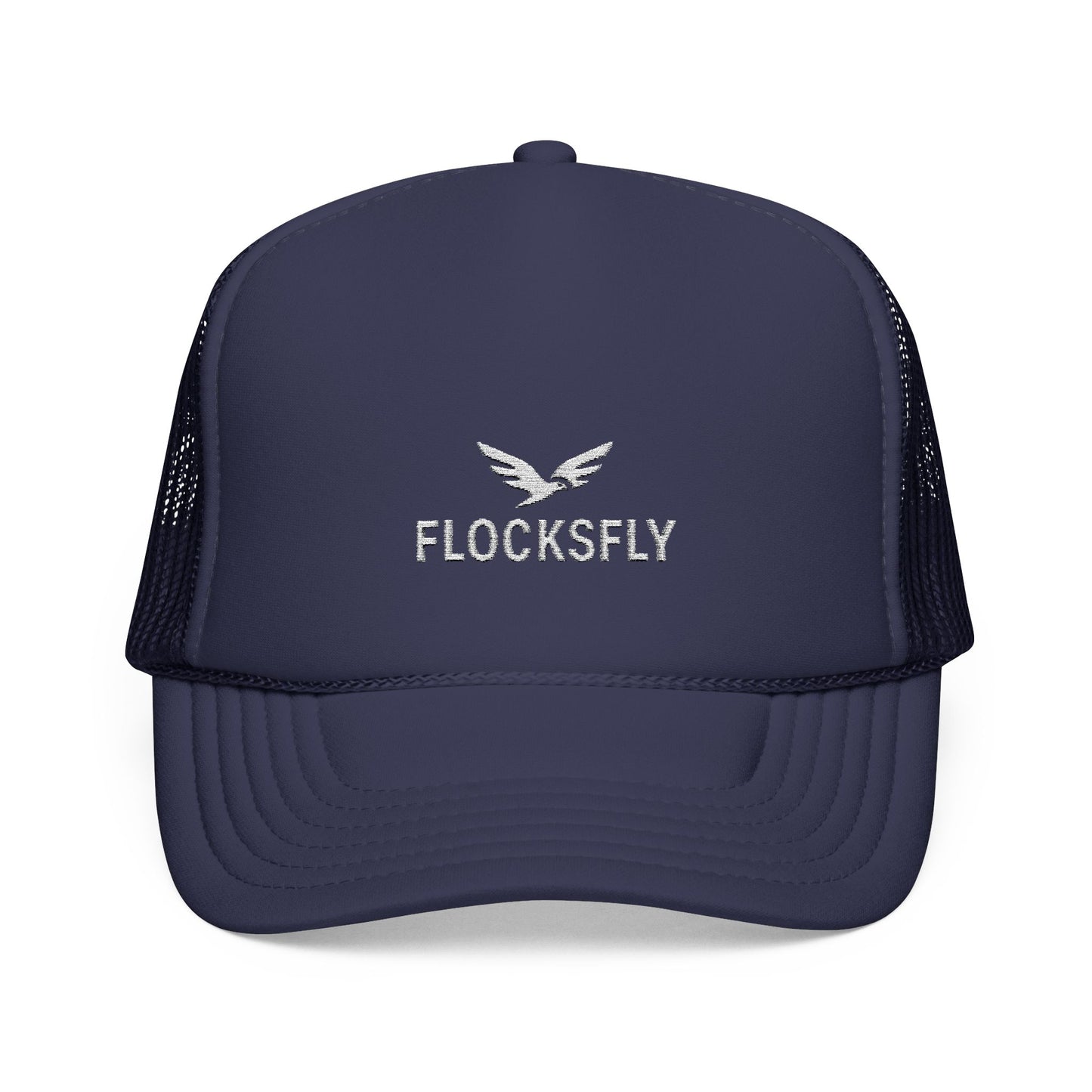 Embroidered Foam Trucker Hat - FLOCKSFLY Casual Headwear for Outdoor Adventures
